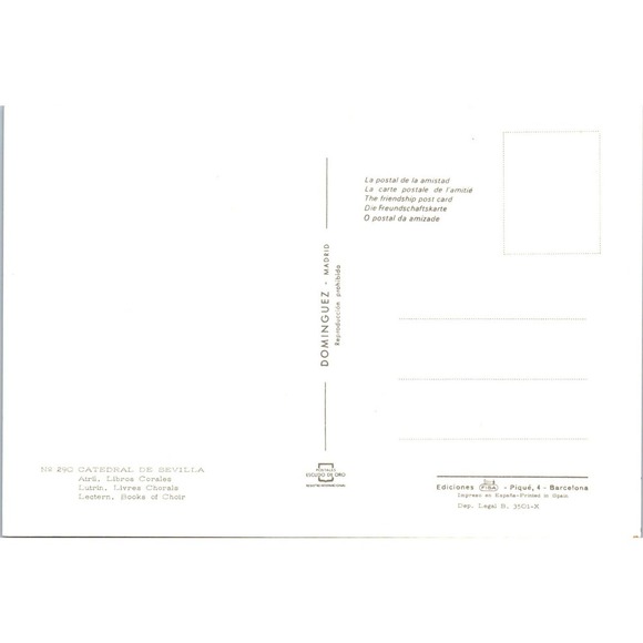Catedral De Sevilla Atril Libros Corales Vintage Postcard PD1 - Picture 2 of 2